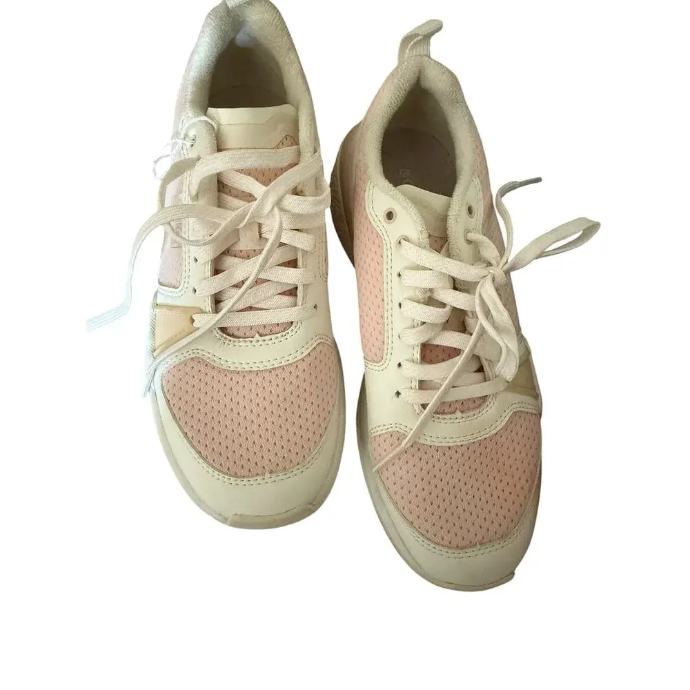 OluKai Women’s Athletic Sneakers – Blush Pink & Cream Mesh Lace-Up Comfort Shoes
